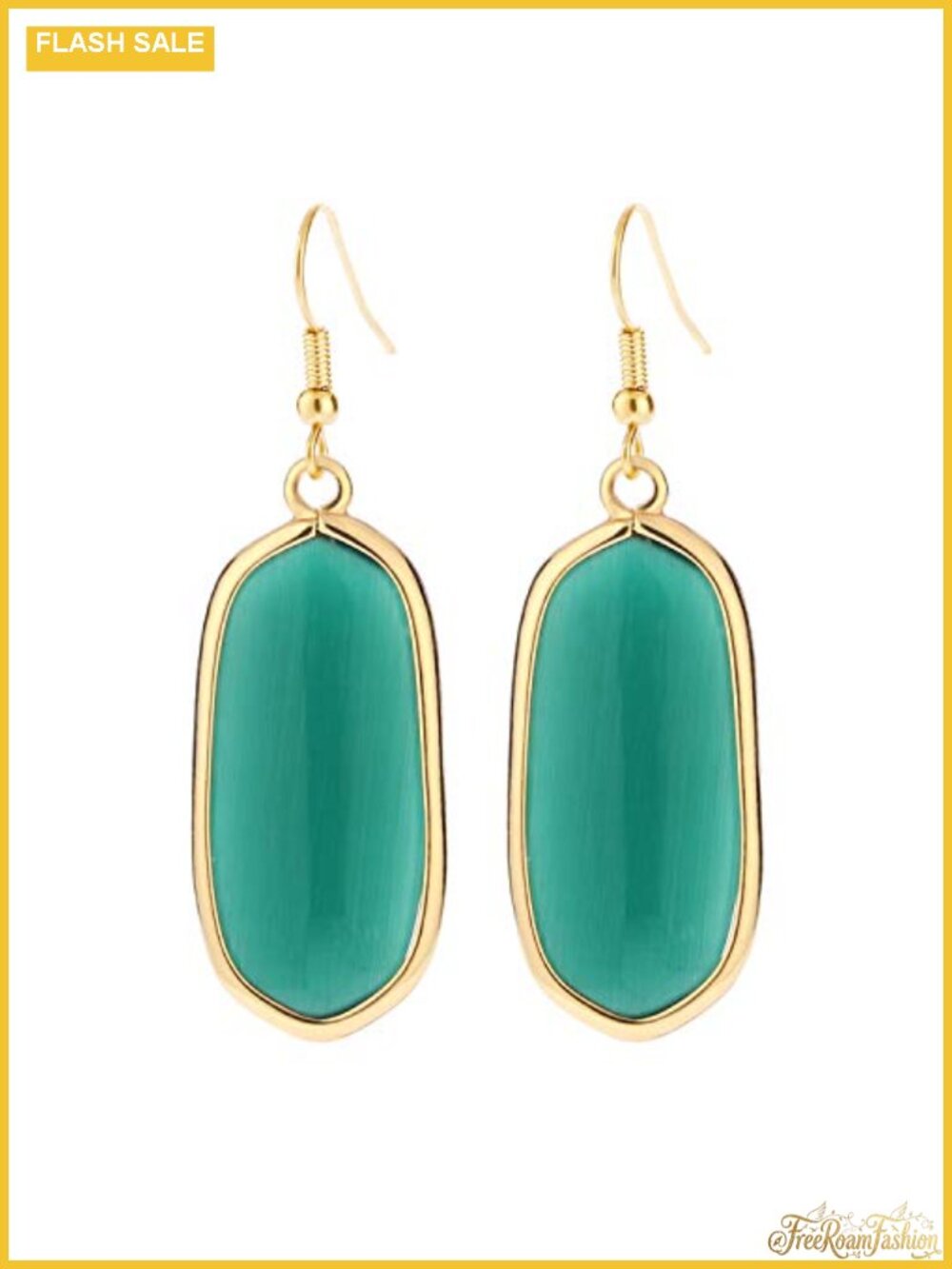 Natural Crystal Stone Slice Dangle Earrings 14K Gold Plated